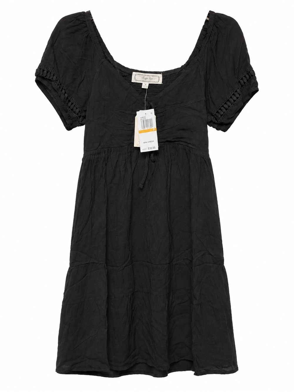 Kensie Black Short Puff-Sleeve Empire Dress